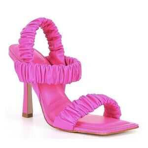 Gianni Bini Vanya Scrunched Leather Square Toe Dress Sandals Pink Sz 5.5